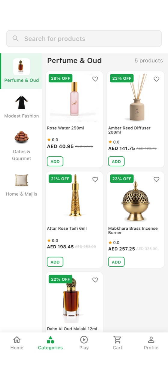 Browsing categories in the customer app